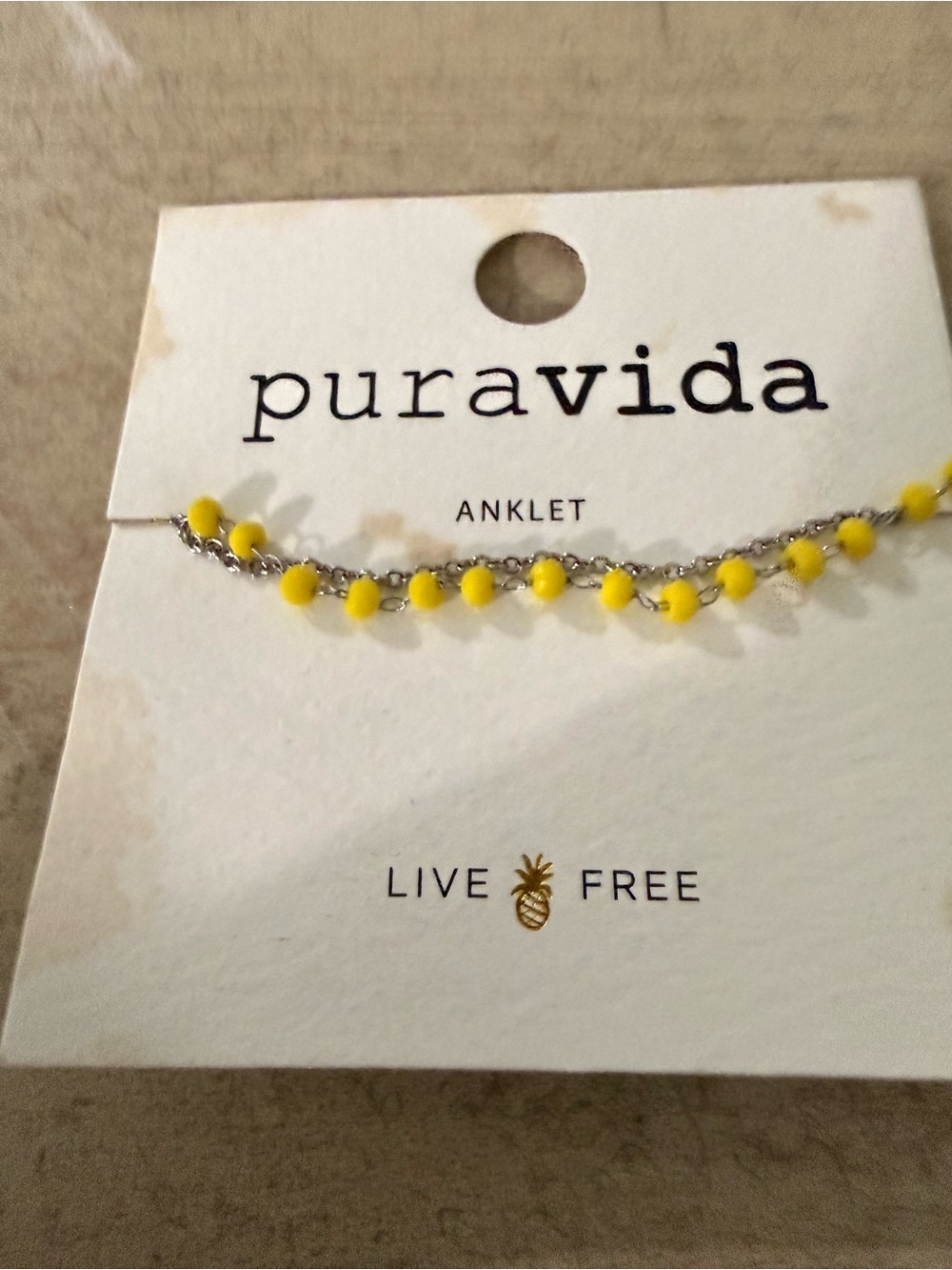Pura Vida Silver Chain Anklet with Yellow Seed Beads